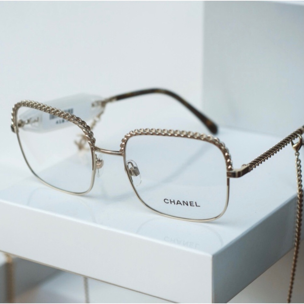 Chanel Pantos Light Gold-Tone with Metal-Chain Eyeglass frame
